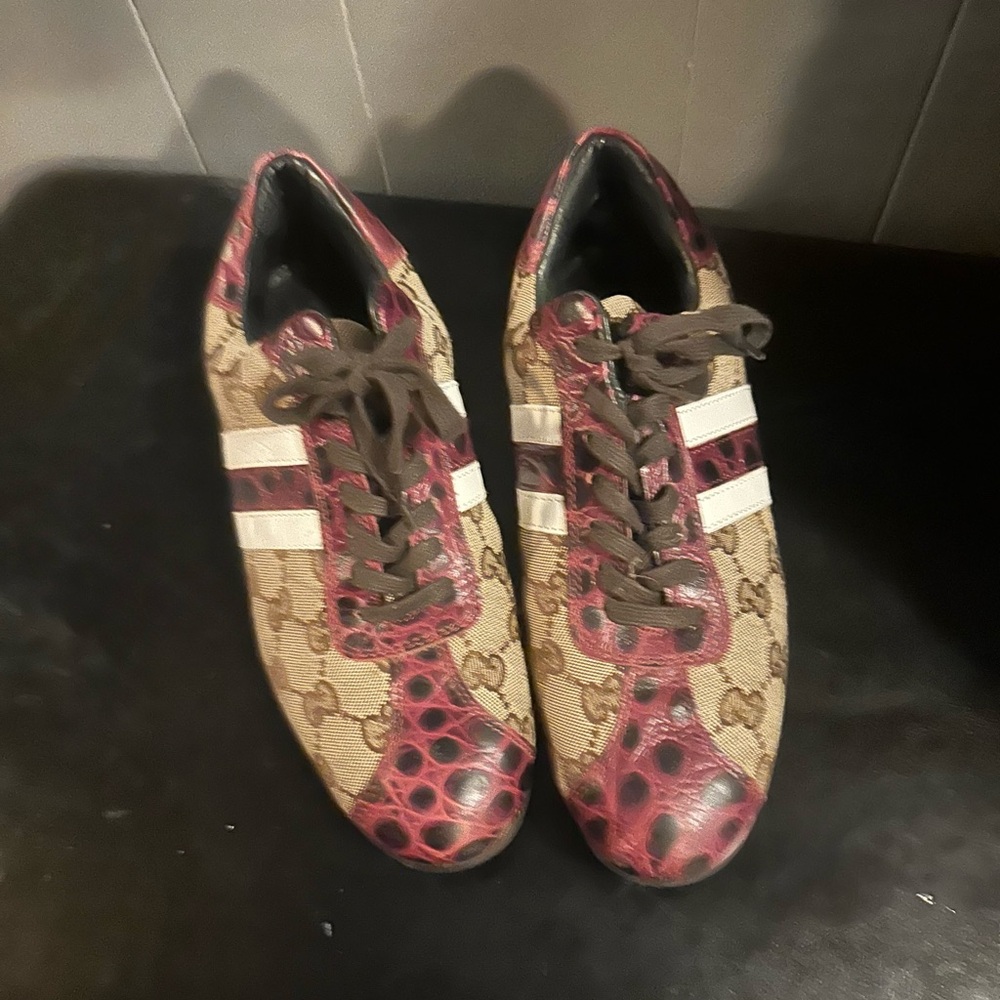 Designer Monogram Sneakers with Red Accents